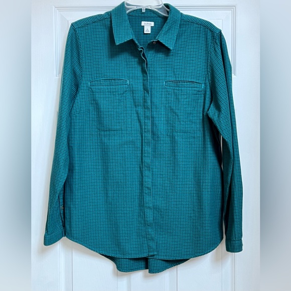 L.L.Bean Vintage Flannel Micro Plaid Teal Blue Large Women’s Shirt Shacket - Picture 16 of 16